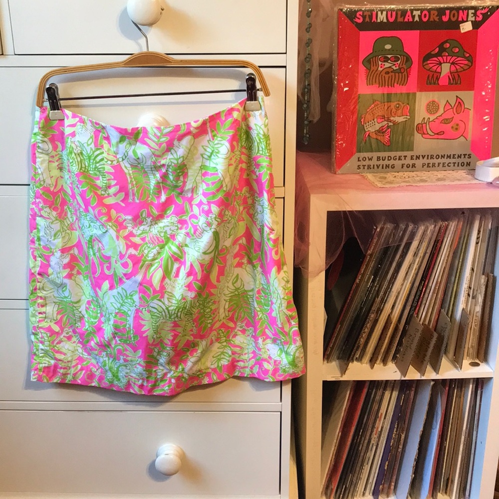 Lilly Pulitzer Vintage Y2k Late 90’s White Label Skirt Pink Green Jungle Road 6